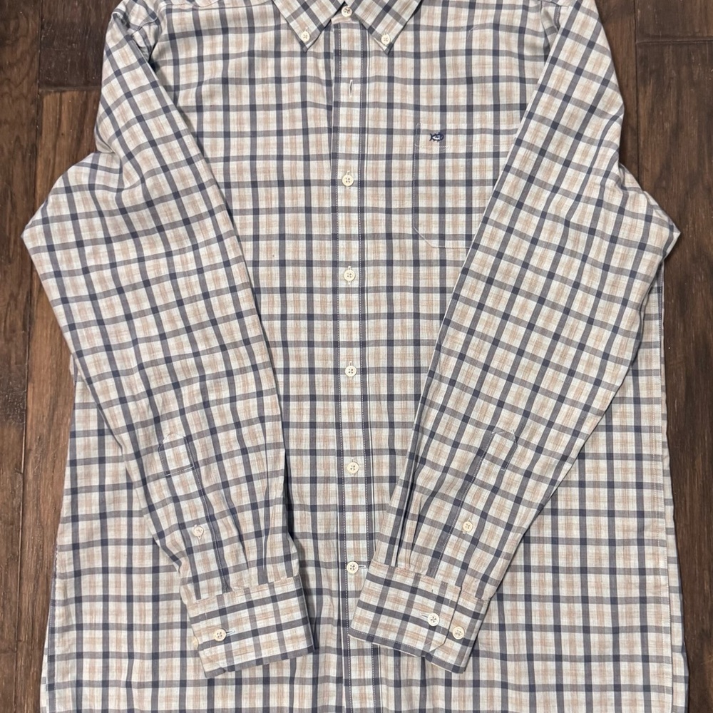 Southern Tide Plaid Shirt in Blue and White